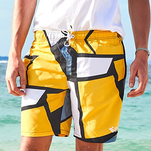 

Men's Swim Shorts Swim Trunks Board Shorts Pocket Drawstring Elastic Waist Graphic Color Block Comfort Breathable Knee Length Casual Daily Holiday Classic Style Casual / Sporty Yellow Red
