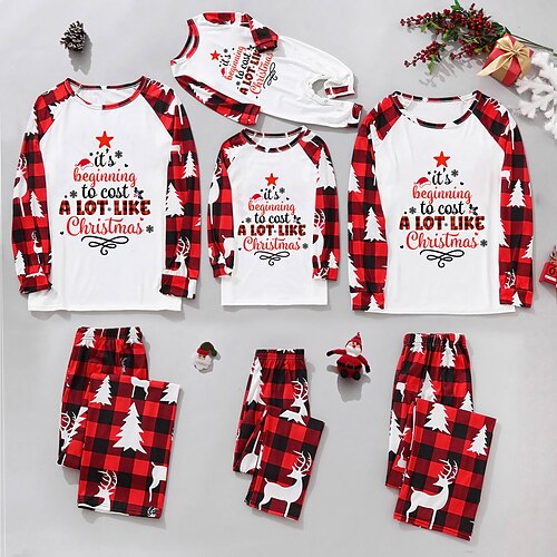 

Christmas Pajamas Family Santa Claus Elk Home Crewneck Black Pink Wine Long Sleeve Basic Matching Outfits