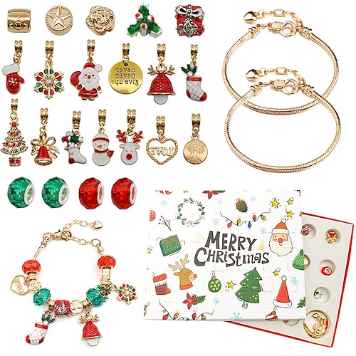 

Gold Set 24 Countdown Calendar Advent Surprise Blind Box diy Creative Bracelet Christmas Gift