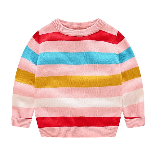 

Toddler Girls' Sweater Stripe Outdoor Long Sleeve Active 3-7 Years Winter Black Pink