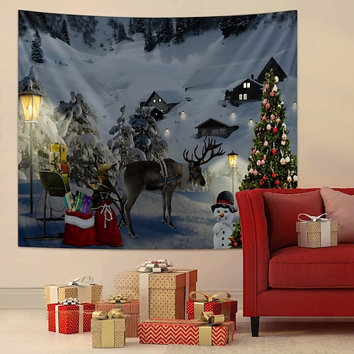 

noël père noël grand mur tapisserie art décor photographie fond nappe suspendu maison chambre salon dortoir décoration wapiti neige bonhomme de neige arbre