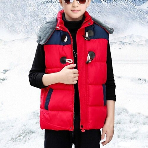 

Kid's Boys Vest Outerwear Color Block Sleeveless Coat Daily Wear Warm Ups Red Navy Blue Fall & Winter 3-10 Years