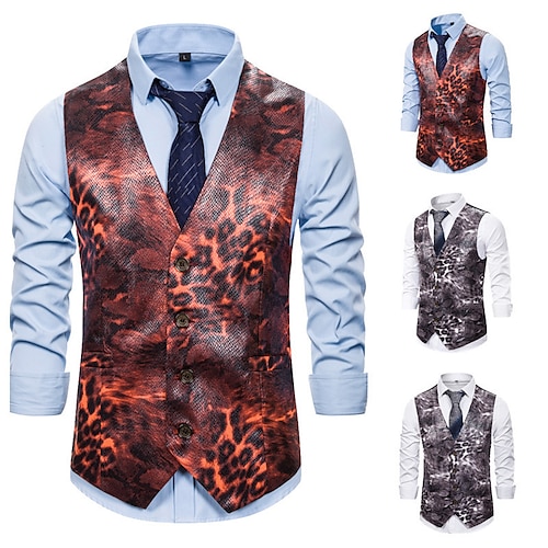

Men's Vest Breathable Wear to work Single Breasted Leopard 3D Printed Graphic V Neck Fashion Jacket Outerwear Sleeveless Pocket Fall & Winter