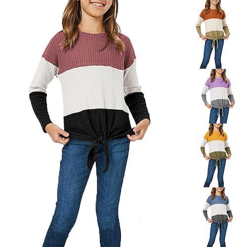 

Bambino Da ragazza maglietta Color Block Informale Manica lunga Attivo 7-13 anni Autunno Blu Viola Giallo