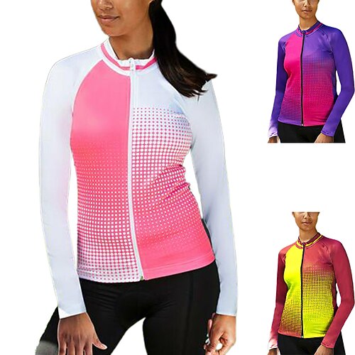 

21Grams Women's Cycling Jersey Long Sleeve Bike Jersey Top with 3 Rear Pockets Mountain Bike MTB Road Bike Cycling Breathable Quick Dry Moisture Wicking Reflective Strips Purple White Spandex Sports