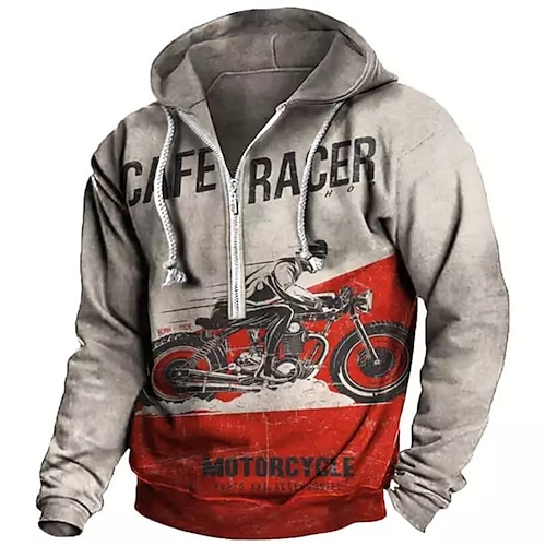 

Men's Pullover Full Zip Hoodie Red Hooded Graphic Prints Motorcycle Zipper Print Casual Daily Sports 3D Print Basic Streetwear Designer Spring & Fall Clothing Apparel Hoodies Sweatshirts