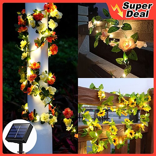 

Solar Sunflower Rose LED Fairy String Lights Leaf Rattan Garland Outdoor Lights Waterproof 2.5m 30leds Warm White Lights Christmas Wedding Party Holiday Garden Patio Home Indoor Outdoor Decoration