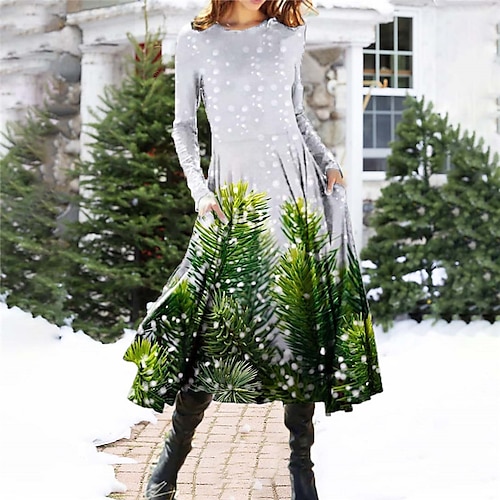 

Women's Casual Dress Shift Dress Swing Dress Midi Dress Green Blue Navy Blue 3/4 Length Sleeve Graphic Ruched Winter Fall Spring Crew Neck Fashion Christmas Daily 2022 S M L XL XXL 3XL