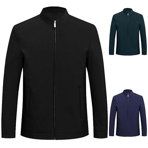 

Men's Casual Jacket Casual Daily Fall Spring Regular Coat Slim Stylish Chic & Modern Minimalist Jacket Long Sleeve Pure Color Slim Fit Green Black Blue