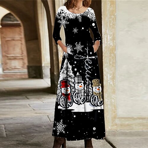 

Women's Casual Dress Swing Dress Maxi long Dress Black Wine Long Sleeve Plaid Pocket Winter Fall Spring Crew Neck Fashion Christmas Daily Vacation 2022 S M L XL XXL 3XL