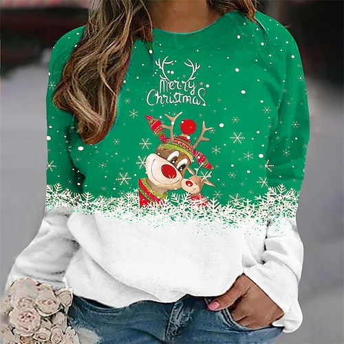 

Women's Plus Size Christmas Tops Pullover Sweatshirt Animal Deer Print Long Sleeve Crew Neck Casual Holiday Festival Daily Polyester Winter Fall Green Blue