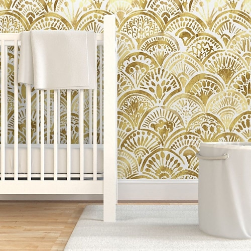 

Geometric Wallpaper Gold Leaves Peel and Stick Wallpaper Removable Pvc/Vinyl Self Adhesive 17.7''x118''(45cmx300cm) / 45x300cm