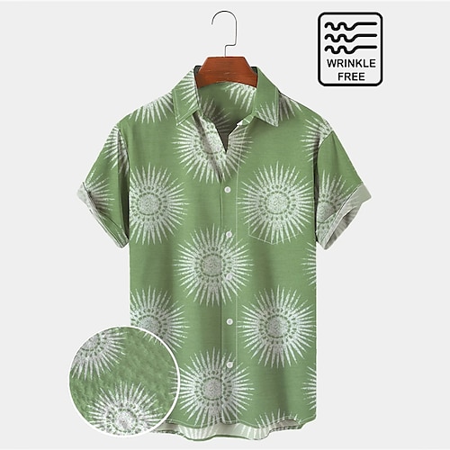 

Men's Shirt Sun Graphic Prints Turndown Green 3D Print Outdoor Street Short Sleeves Button-Down Print Clothing Apparel Tropical Fashion Casual Hawaiian