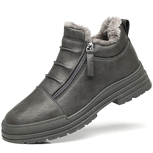 

Men's Boots Snow Boots Winter Boots Fleece lined Casual Classic Outdoor Daily PU Booties / Ankle Boots Black Gray Winter Fall