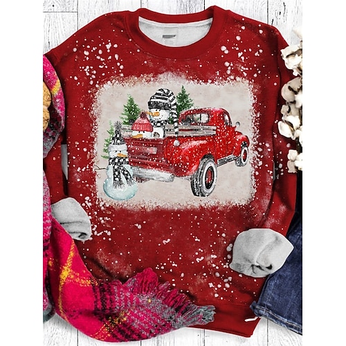 

Women's Plus Size Christmas Tops Pullover Sweatshirt Leopard Santa Claus Print Long Sleeve Crew Neck Casual Festival Daily Polyester Winter Fall Blue Wine