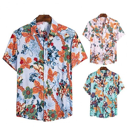 

Men's Shirt Floral Graphic Prints Stand Collar Green Blue Pink 3D Print Outdoor Casual Short Sleeve Button-Down Print Clothing Apparel Fashion Designer Casual Comfortable