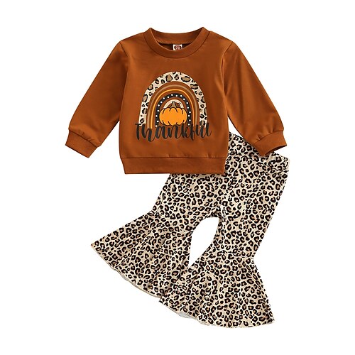 

2 Pieces Toddler Girls' Leopard Sweatshirt & Pants Set Long Sleeve Active Outdoor 3-7 Years Winter Brown