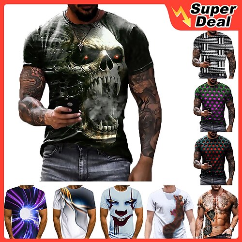 

Men's T shirt Tee Tee Designer Vintage Streetwear Summer Short Sleeve Green White Purple Light Green Rosy Pink Dark Purple Graphic Optical Illusion Print Plus Size Crew Neck Round Neck Casual Daily