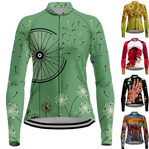

Women's Cycling Jersey Long Sleeve Bike Jersey Top with 3 Rear Pockets Mountain Bike MTB Road Bike Cycling Breathable Quick Dry Moisture Wicking Reflective Strips Black Green Purple Graphic Floral