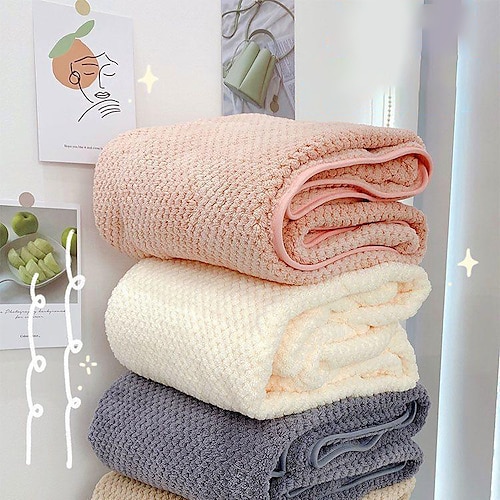 

Towels 70X140CM Bath Towels Coral Velvet Pineapple Grid Fast Dry For Adults Thicken Soft Shower Swimming Spa Sport Travel Non-shedding Bathrobe Towels Solid Colored