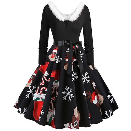 

2022 s m l xl 2xl 2022 s m l xl 2xl femmes noël tenue décontractée balançoire robe mini robe noir et blanc rose clair noir à manches longues père noël à lacets hiver automne automne v cou