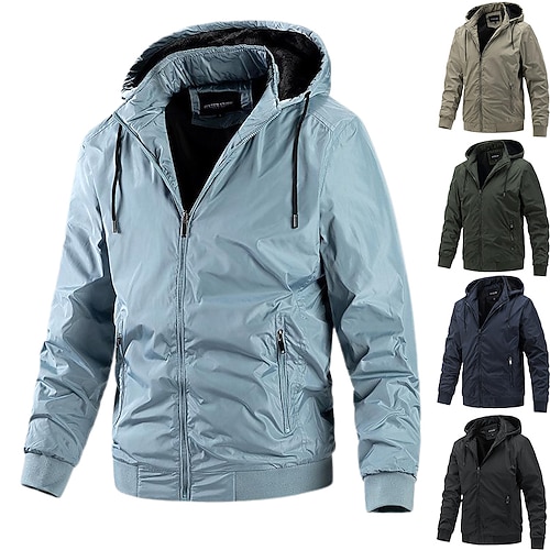 

Men's Hoodie Jacket Hiking Jacket Hiking Windbreaker Outdoor Thermal Warm Windproof Breathable Quick Dry Outerwear Trench Coat Top Hunting Fishing Climbing Light Blue Black khaki Dark Blue Army Green