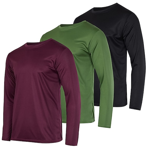 

3 Pack Men's Mesh Moisture Wicking Performance Long Sleeve T-Shirt UV Sun Protection Outdoor Active Athletic Crew Top