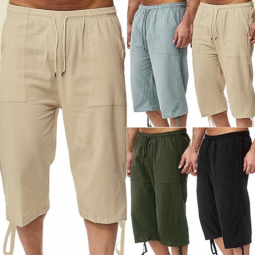 

Homme Short en lin Short d'été Short de plage Pantalons Capri Poche Cordon Taille elastique Plein Casual du quotidien Mélange de Lin Coton Mode Vêtement de rue Noir Bleu
