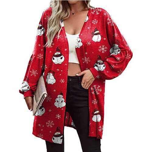 

Women's Jacket Christmas Print Santa Claus Breathable Fashion Regular Fit Outerwear Long Sleeve Fall & Winter Navy S