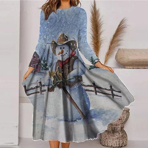 

Women's Christmas Casual Dress Swing Dress Midi Dress Black Blue Wine Long Sleeve Letter Pocket Winter Fall Autumn Fashion Christmas Daily 2022 S M L XL XXL 3XL