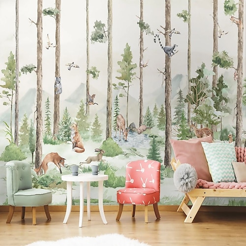 

Nursery Wallpaper Mural Animal Forest Wall Covering Sticker Peel and Stick Removable PVC/Vinyl Material Self Adhesive/Adhesive Required Wall Decor for Living Room Kitchen Bathroom