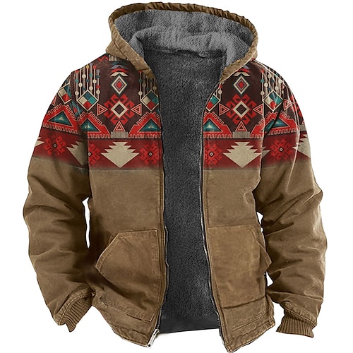 

Men's Full Zip Hoodie Jacket Brown Hooded Color Block Graphic Prints Zipper Print Sports Outdoor Daily Sports 3D Print Fleece Boho Streetwear Designer Winter Clothing Apparel Hoodies Sweatshirts