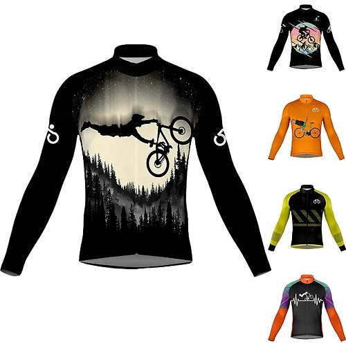 

21Grams Men's Cycling Jersey Long Sleeve Bike Top with 3 Rear Pockets Mountain Bike MTB Road Bike Cycling Breathable Quick Dry Moisture Wicking Reflective Strips Black / Orange Black Orange Graphic