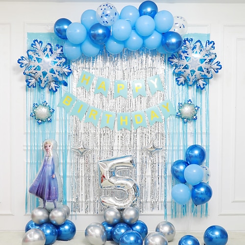 

Ice and Snow Romance Princess Aisha themed Children's Birthday Party Decoration Xuebao Snow Flower Aluminum Film Balloon Set