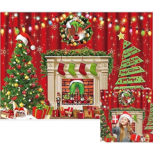 

Christmas Grinch Wall Tapestries Backdrop Party Decorations, for Kid Party Supplies Cartoon Theme Photography Background