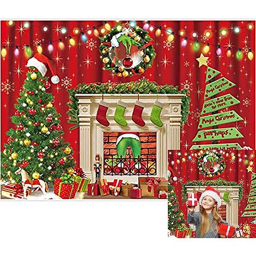 

Christmas Grinch Wall Tapestries Backdrop Party Decorations, for Kid Party Supplies Cartoon Theme Photography Background