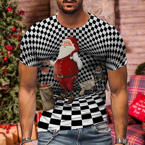 

Men's Unisex Christmas T shirt 3D Print Graphic Prints Santa Claus Print Short Sleeve Tops Casual Designer Big and Tall Black / White Black / Summer