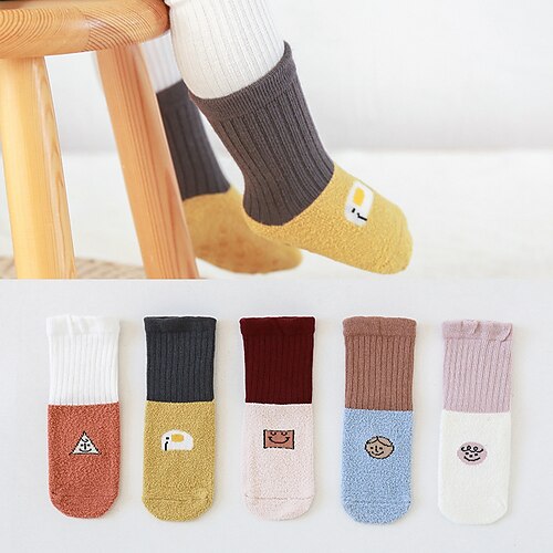 

Toddler Unisex 3 Pairs Socks Blue Pink Yellow Color Block Print Winter Fall Sweet Home 1-4 Years