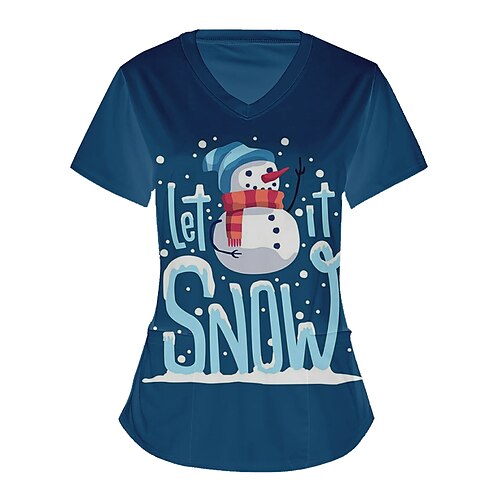 

Snowman letter Masquerade T-shirt Women's Christmas Christmas Carnival Masquerade Adults' Christmas Vacation Polyester Top