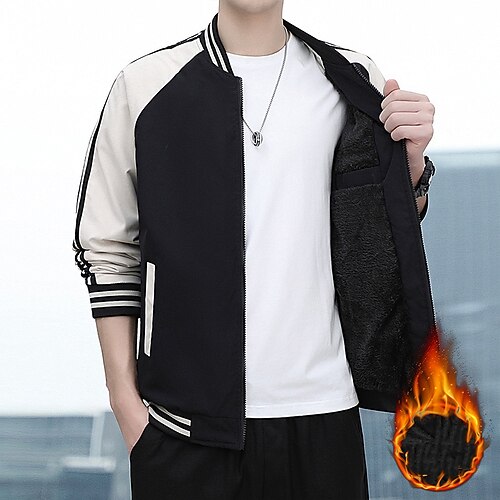 

Fleece Jacket Jacket Warm Daily Wear Vacation Going out Zipper Standing Collar Stylish Casual Comfort Jacket Outerwear Patchwork Zipper Pocket Black Green Beige