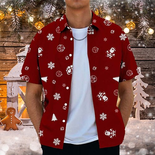 

Men's Shirt Graphic Shirt Snowflake Turndown Wine 3D Print Christmas Street Short Sleeves Button-Down Print Clothing Apparel Vintage Designer Casual Breathable / Summer / Spring / Summer