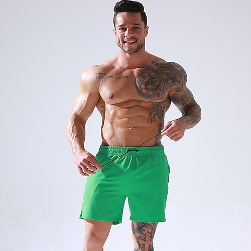 

Men's Swim Shorts Swim Trunks Board Shorts Beach Shorts Pocket Drawstring Elastic Waist Solid Color Comfort Breathable Knee Length Casual Daily Holiday Fashion Streetwear ArmyGreen Green