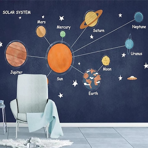 

Cosmic Planet Wallpaper Children's Room Background Wall Girls Boys' Bedroom Custom Mural Cartoon Solar Wall Cloth