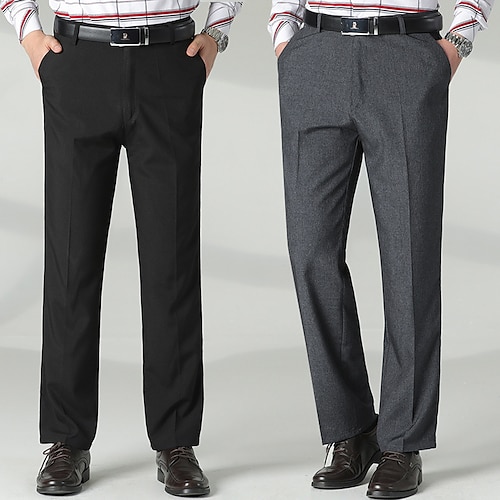 

Men's Dress Pants Trousers Pocket Solid Colored Comfort Office Work Business Fashion Streetwear Black Light gray High Waist Micro-elastic