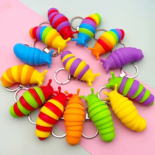 

4PCS Finger Slug Snail Caterpillar Key Chain Relieve Stress Anti-Anxiety keyrings Squeeze Sensory Toys Party Favor