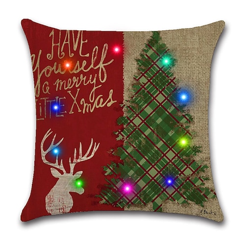 

Christmas LED Lights Throw Pillow Cover 1PC Snowman Santa Soft Decorative Square Cushion Pillowcase for Bedroom Livingroom Sofa Couch Chair Superior Quality