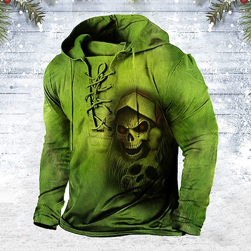 

Per uomo Felpa con cappuccio pullover Maglione Verde Con cappuccio Teschi Stampe astratte Lacci Stampa Informale Giornaliero Sport Stampa 3D Essenziale Streetwear Originale Primavera & Autunno