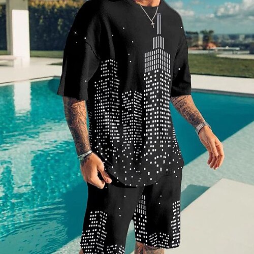 

Men's Shorts and T Shirt Set T-Shirt Outfits Graphic Prints Technology Crew Neck Black 3D Print Outdoor Street Short Sleeve 3D Print Clothing Apparel 2pcs Basic Classic Comfortable Big and Tall