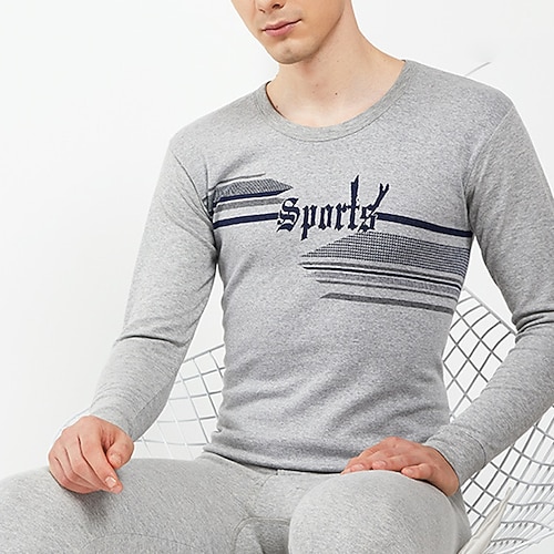 

Men's Thermal Underwear Sleepwear Thermal Set Patchwork Basic Fashion Comfort Home Polyester Warm Crew Neck Long Sleeve Pant Elastic Waist Winter Fall Light gray Dark Gray