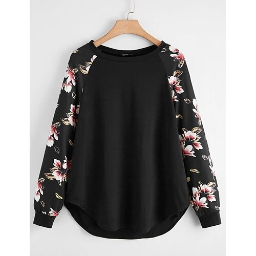 

Women's Plus Size Tops Blouse Floral Long Sleeve Crew Neck Fashion Modern Daily Vacation Polyester Winter Fall Black